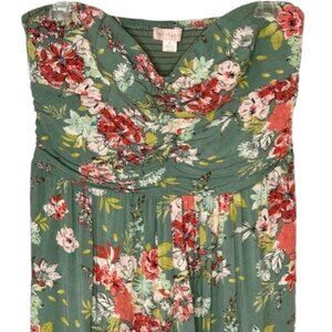 Band of Gypsies Strapless Floral Wide Leg Jumpsuit ST119 - Gray/Red/Pink - L